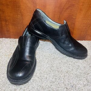 Clarks 10M Mens Leather Shoes Bradley Black Slip On  Original Elastic Loafer